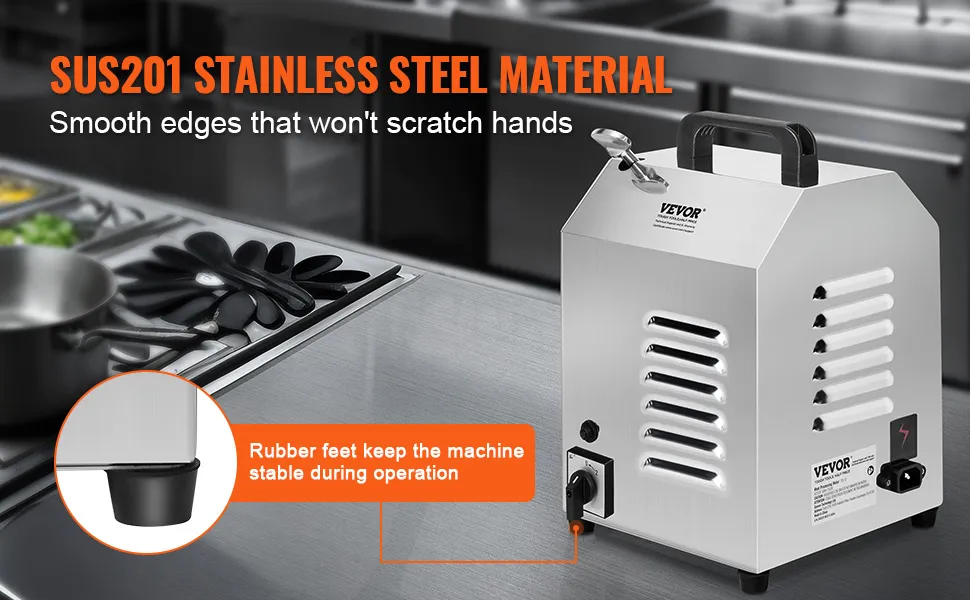 VEVOR meat mixer in stainless steel with smooth edges and rubber feet for stability in a kitchen setting.