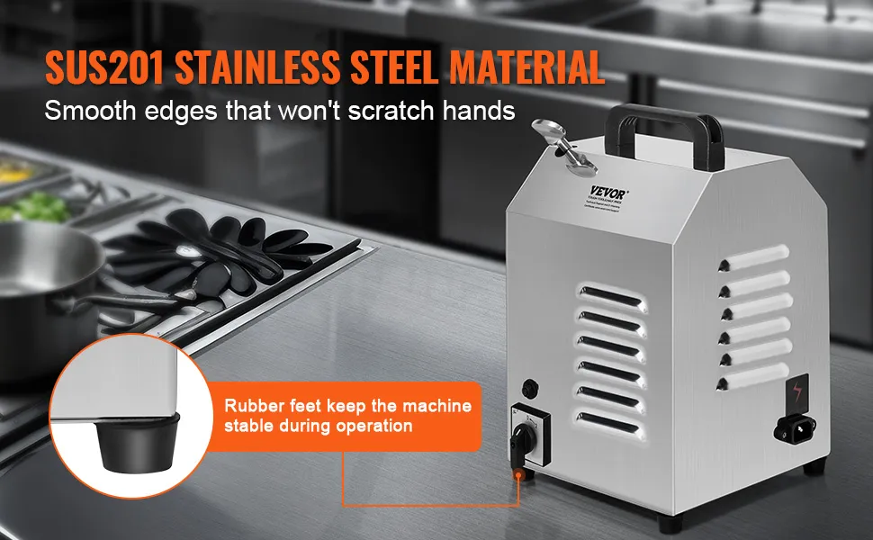 VEVOR meat mixer with sus201 stainless steel, smooth edges, and rubber feet for stability during operation.