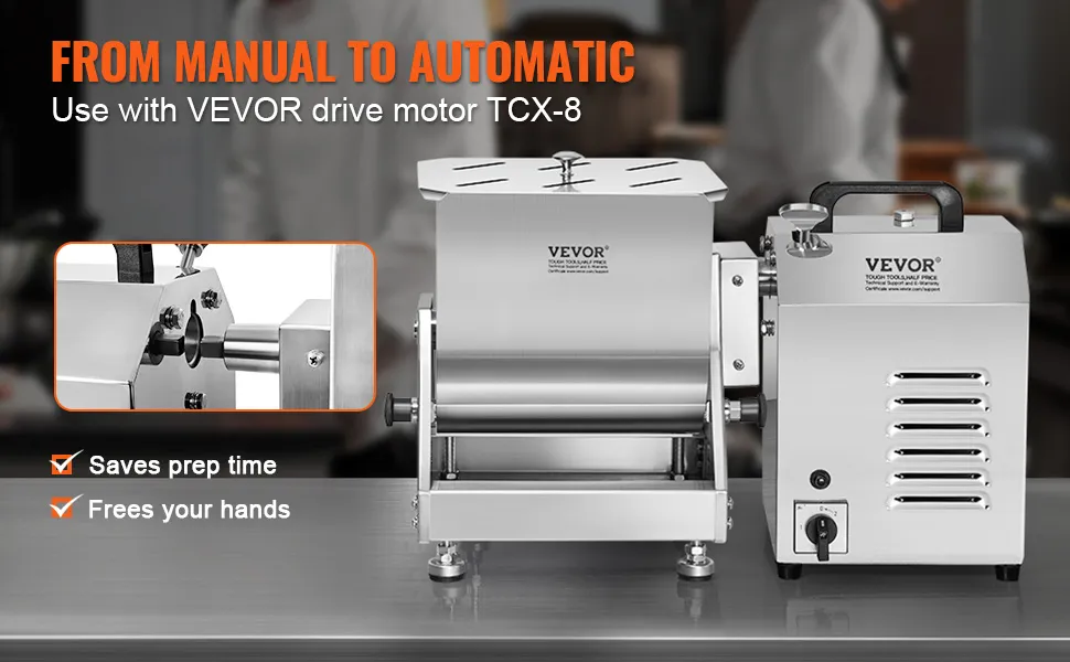 VEVOR meat mixer and tcx-8 drive motor on a kitchen counter, saves prep time and frees your hands.