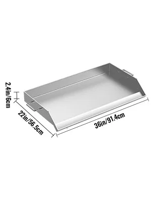 Plancha de acero inoxidable VEVOR con medidas de 36x22 pulgadas y 2,4 pulgadas de profundidad.