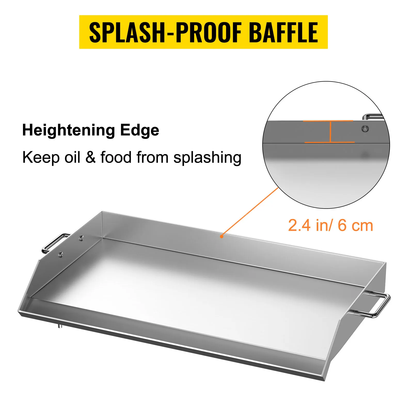 Plancha de acero inoxidable VEVOR con deflector a prueba de salpicaduras y borde de elevación de 2,4 pulgadas