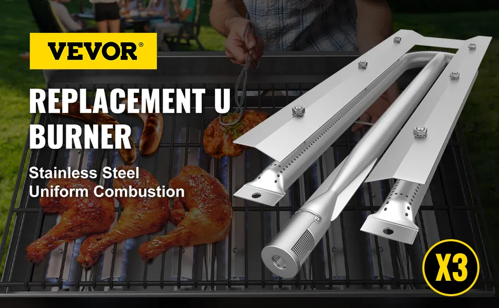 VEVOR grill burners replacement u burner in stainless steel, uniform combustion x3.