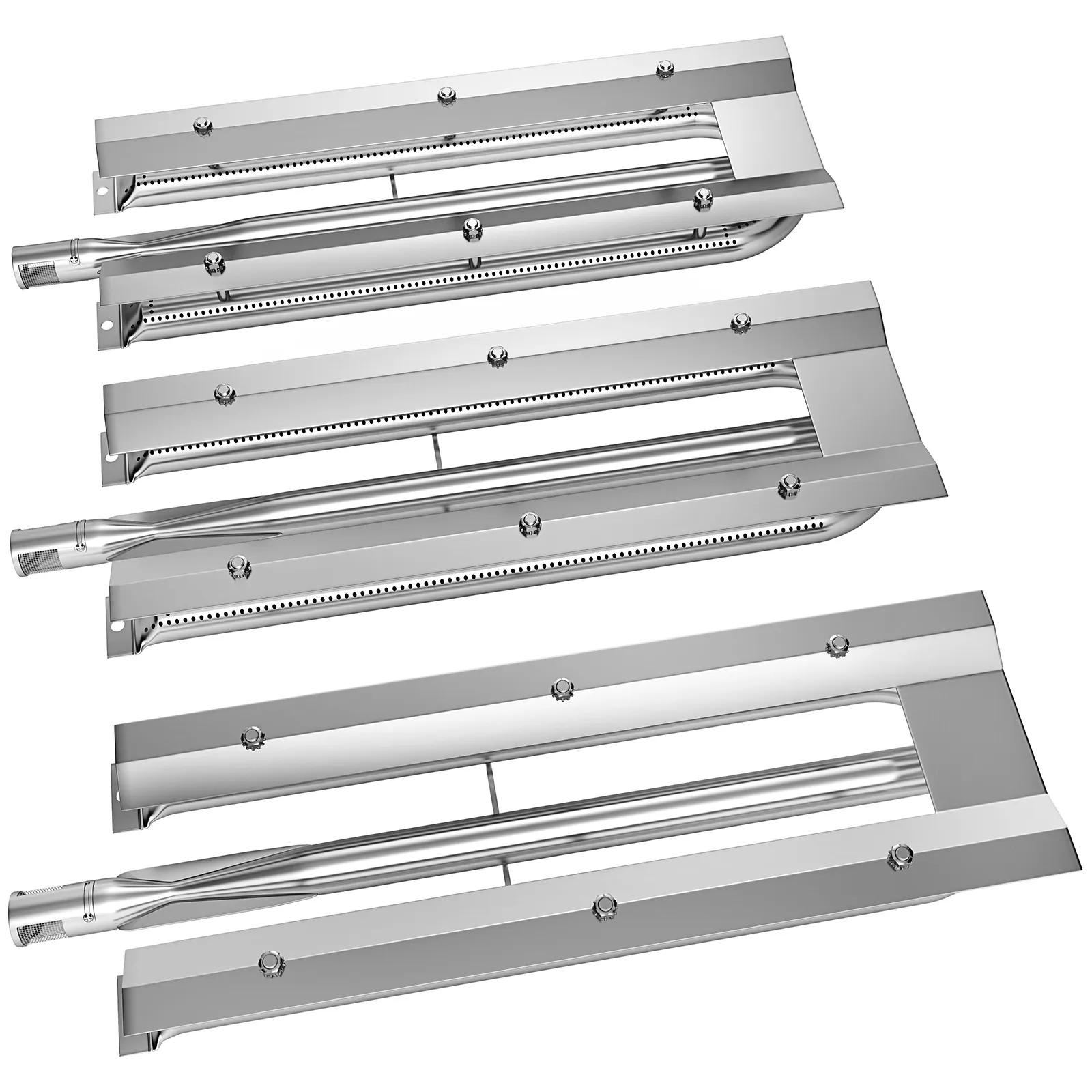 three stainless steel VEVOR grill burners with sleek design and polished finish.