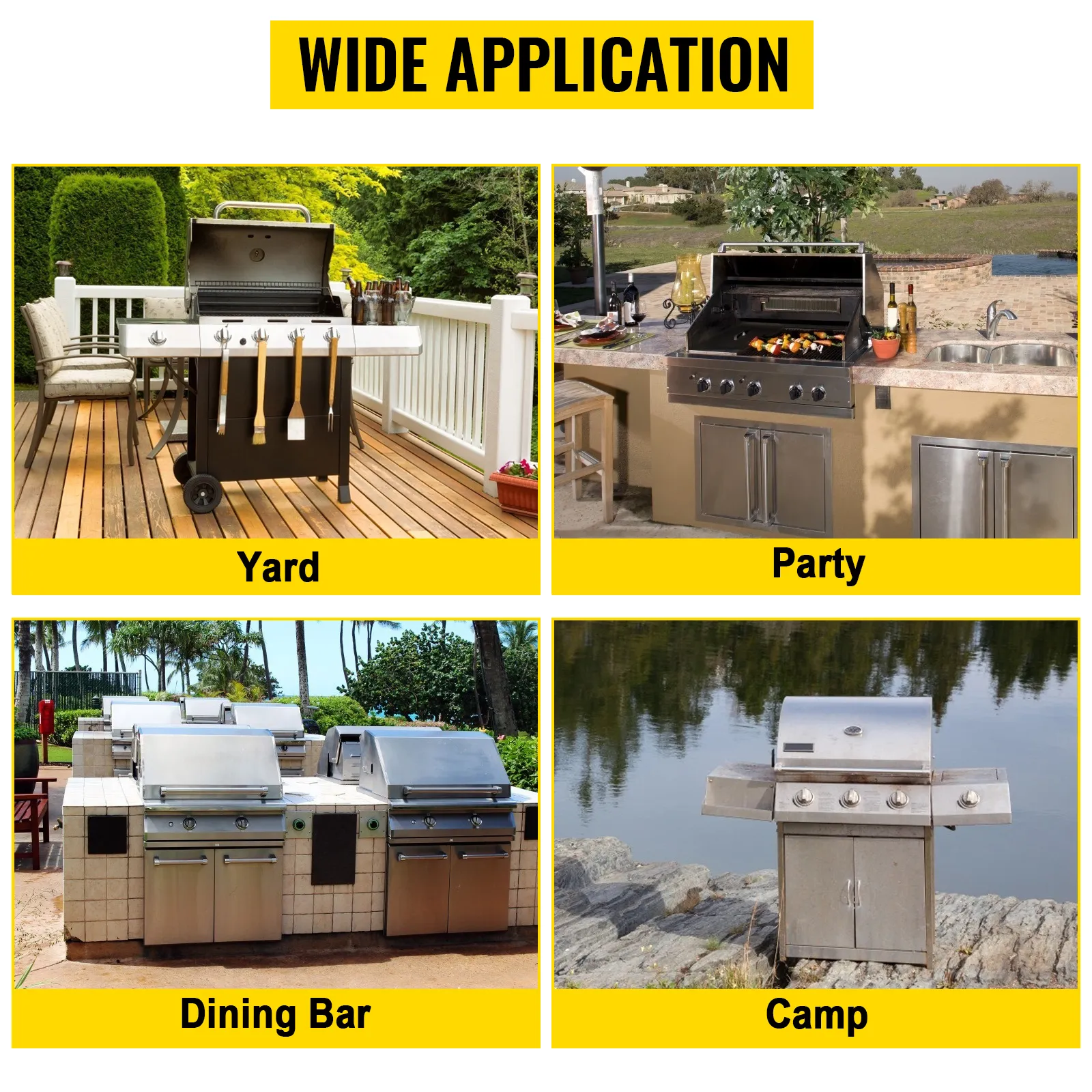 VEVOR grill burners for yard, party, dining bar, and camp settings. wide application.