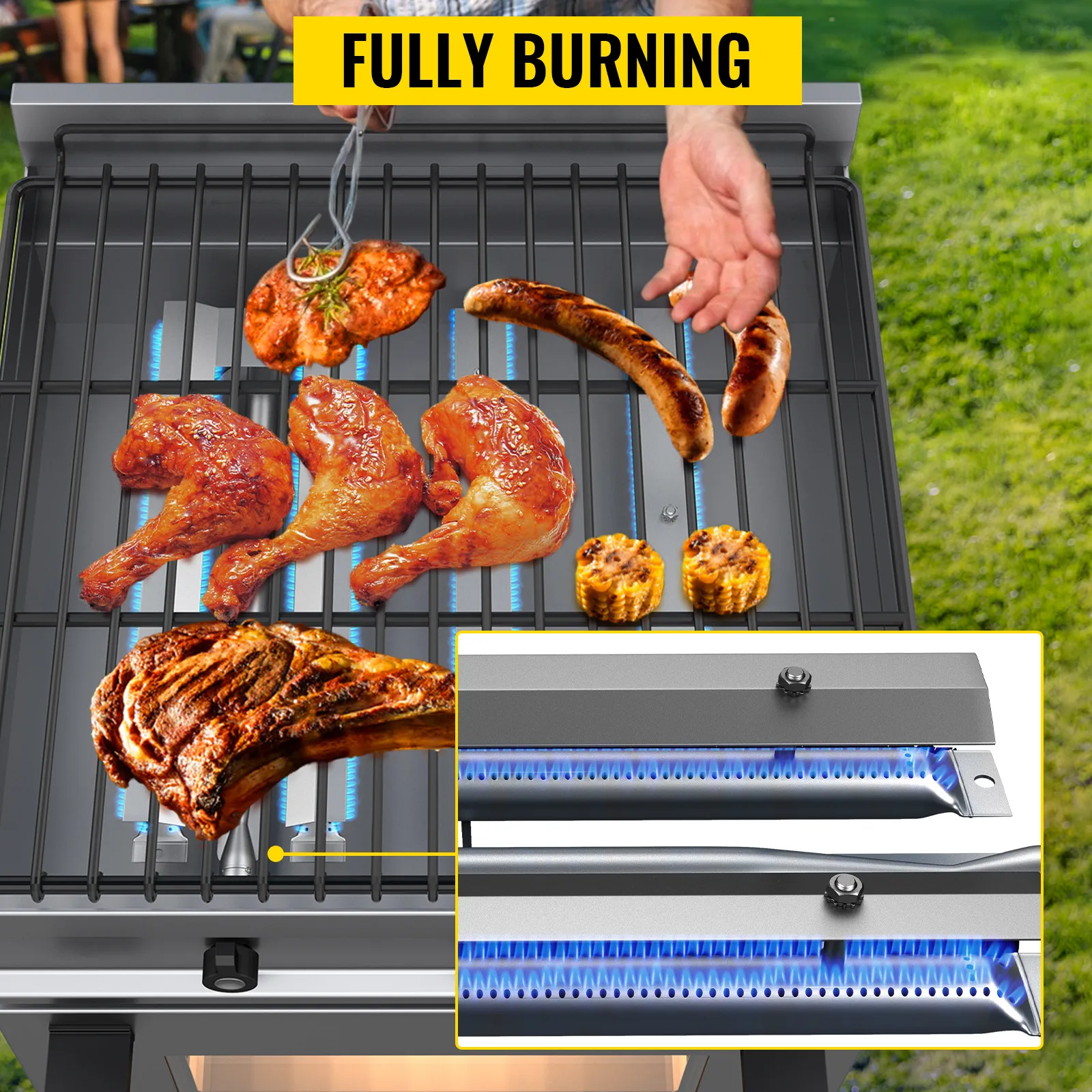 Quemadores de barbacoa VEVOR, parrilla de repuesto para cocinar salchichas, pollo, filetes y maíz con llamas azules.