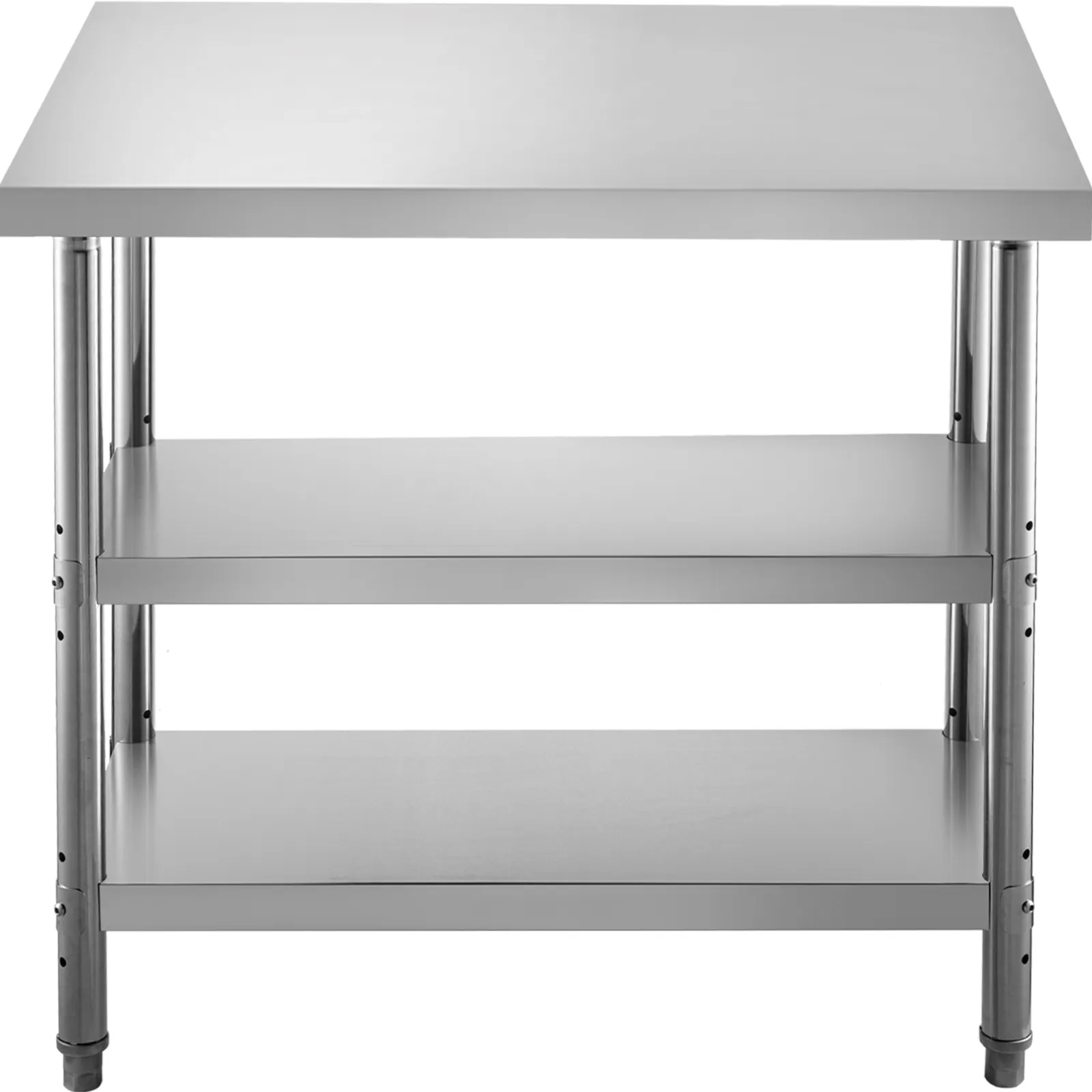 VEVOR stainless steel prep table with two shelves and sturdy legs.