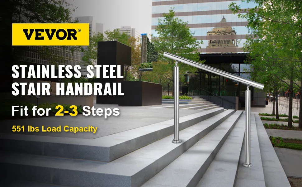 Pasamanos de escalera de acero inoxidable VEVOR para 2-3 escalones, capacidad de carga de 551 libras, para exteriores.