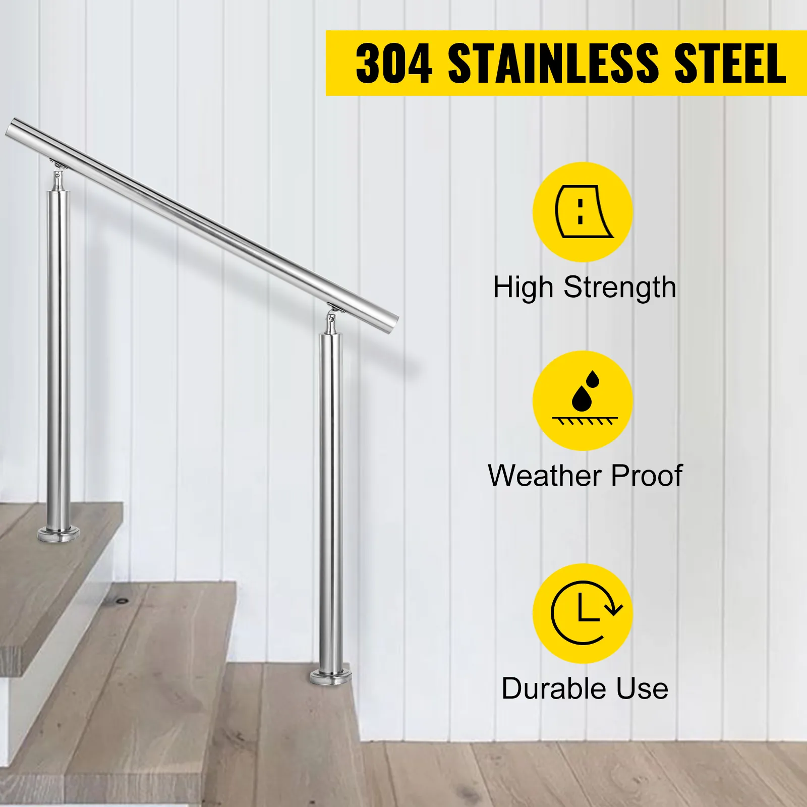 Pasamanos de acero inoxidable VEVOR para escaleras de alta resistencia, resistente a la intemperie y de uso duradero.