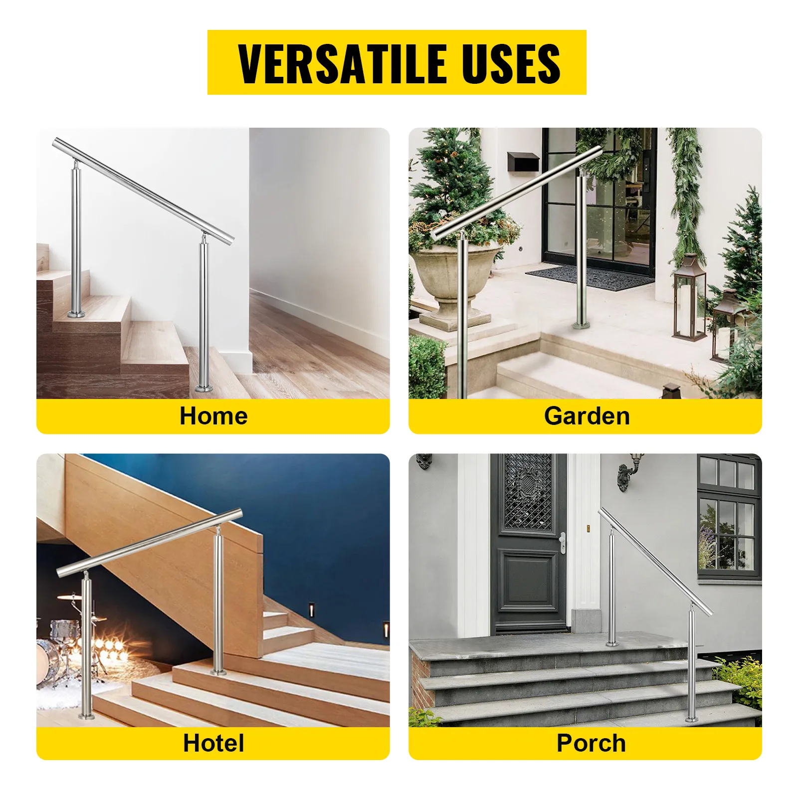 Pasamanos de acero inoxidable VEVOR para uso en el hogar, jardín, hotel y porche.