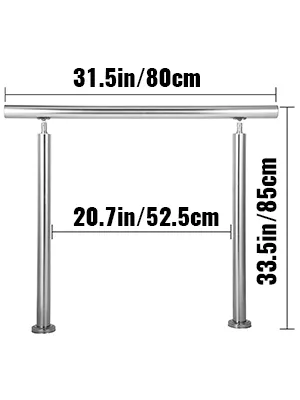 Pasamanos de acero inoxidable VEVOR con dimensiones 33,5 pulgadas x 20,7 pulgadas x 31,5 pulgadas.