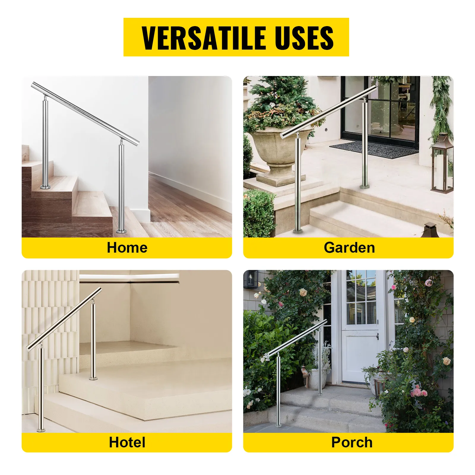 Pasamanos de acero inoxidable VEVOR para escaleras de casa, jardín, hotel y porche.