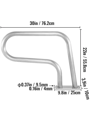 stainless steel VEVOR pool rail with dimensions and measurements.