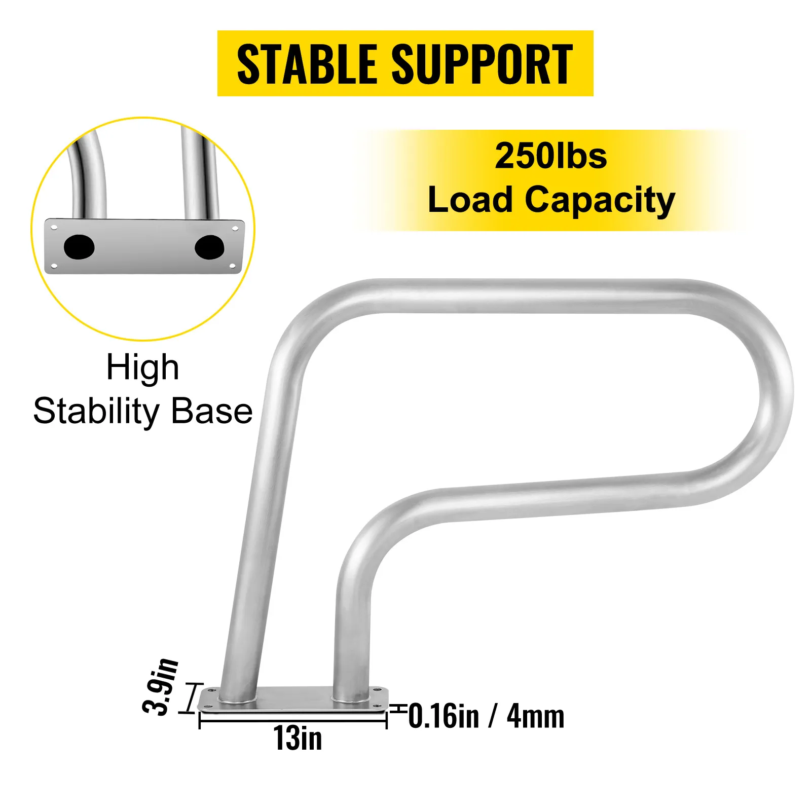 VEVOR pool rail with high stability base, 250lbs load capacity, 3.9"x13" dimensions.
