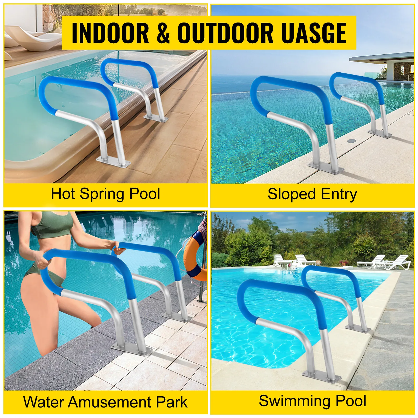 VEVOR pool rail for hot spring pool, sloped entry, water amusement park, and swimming pool.