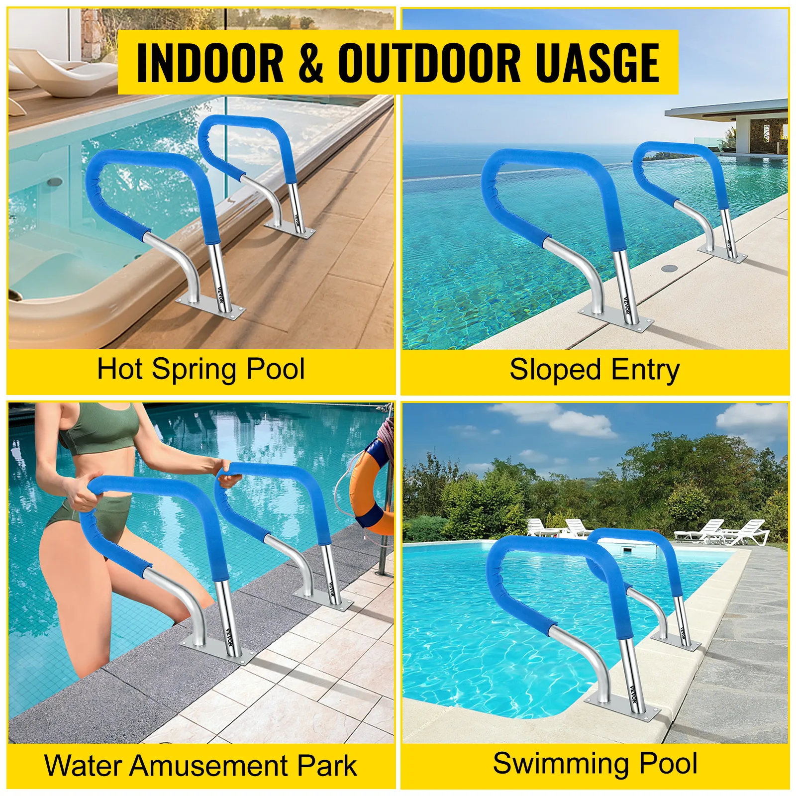 Barandilla de piscina VEVOR para aguas termales, entradas inclinadas, parques acuáticos y piscinas.
