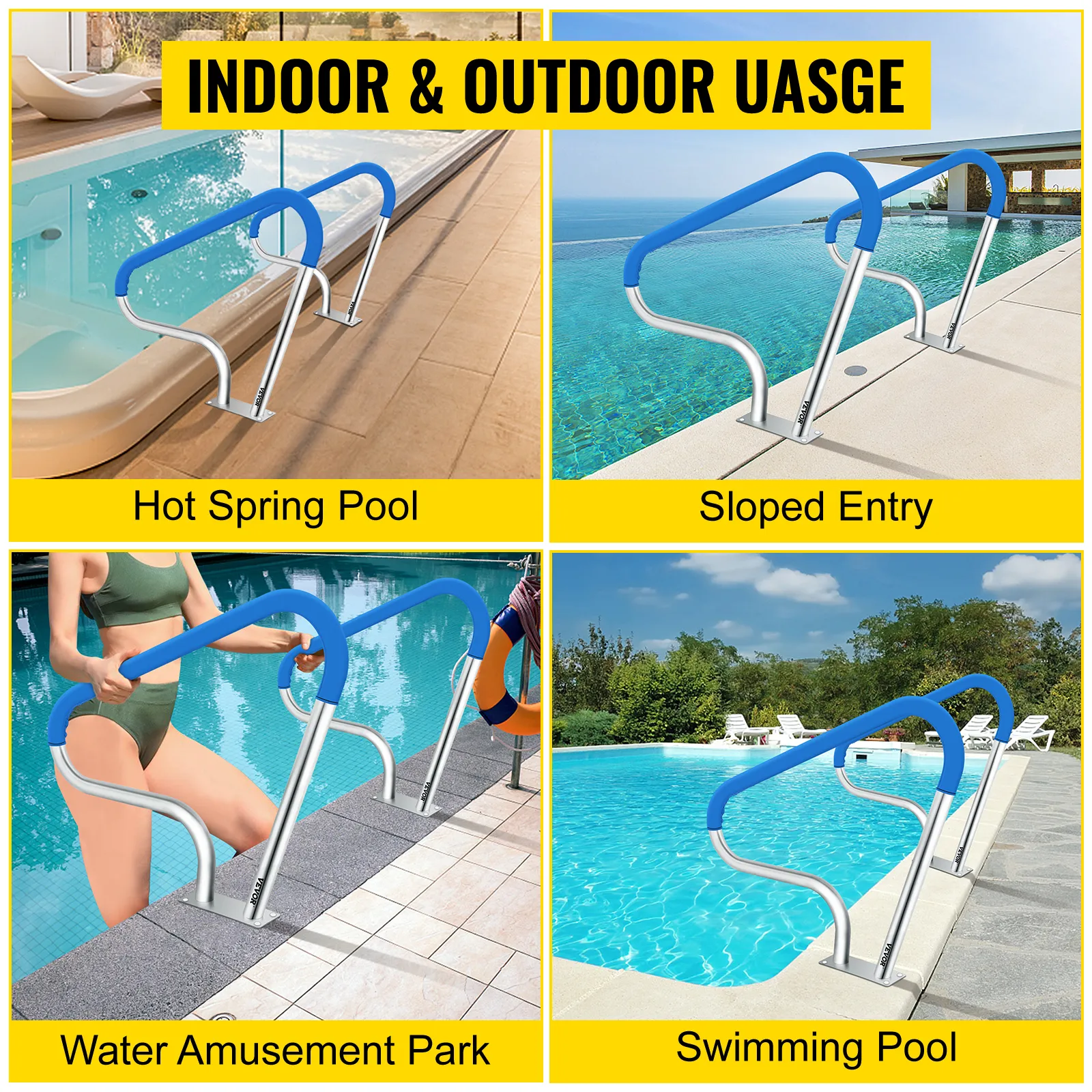 VEVOR pool rail for hot spring pool, sloped entry, water amusement park, and swimming pool.