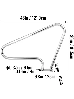 VEVOR pool rail with dimensions: 48in length, 36in height, 9.8in base.