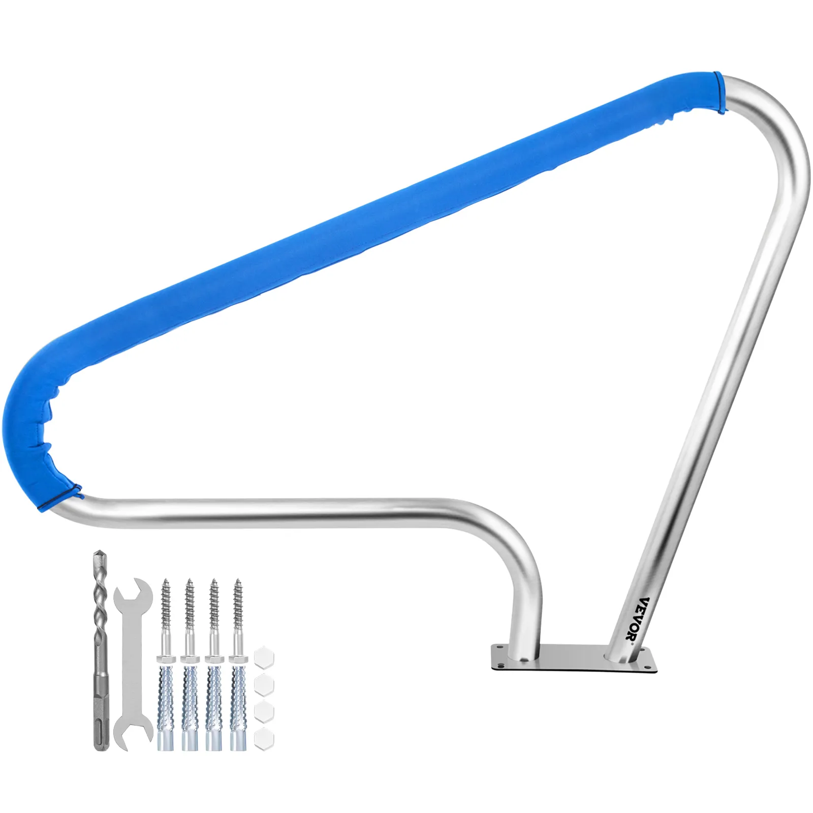 VEVOR pool rail with blue cover, stainless steel, includes installation tools