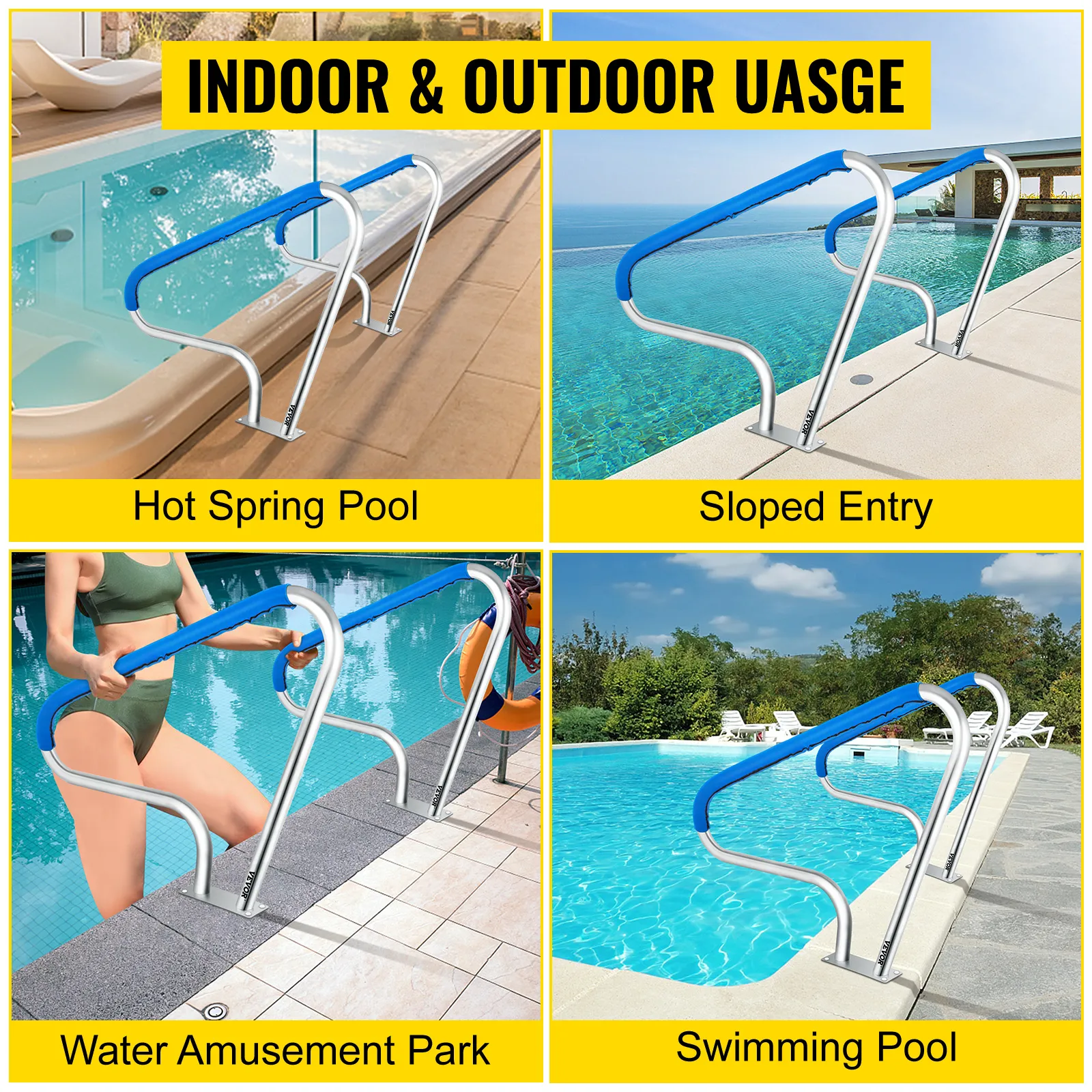 VEVOR pool rail for hot spring pool, sloped entry, water amusement park, swimming pool.