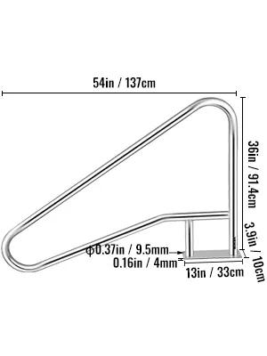 VEVOR pool rail stainless steel with dimensions: 54in length, 36in height.
