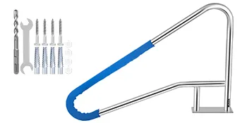 VEVOR pool rail with blue cover, mounting screws, wrench, and hardware set.