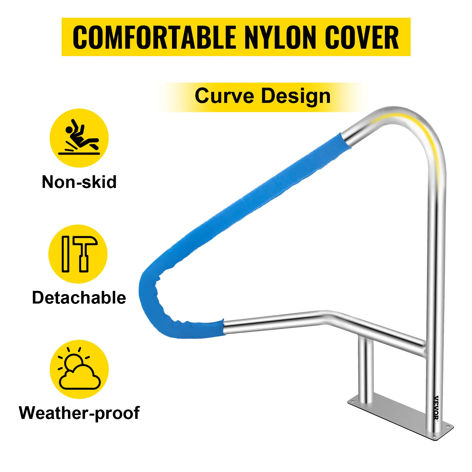 VEVOR pool rail with non-skid, detachable, weather-proof, and nylon cover features.