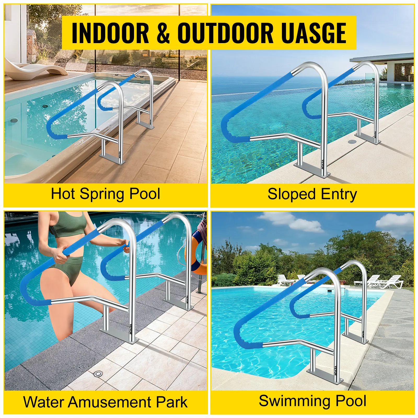 VEVOR pool rail for hot spring pool, sloped entry, water amusement park, and swimming pool.