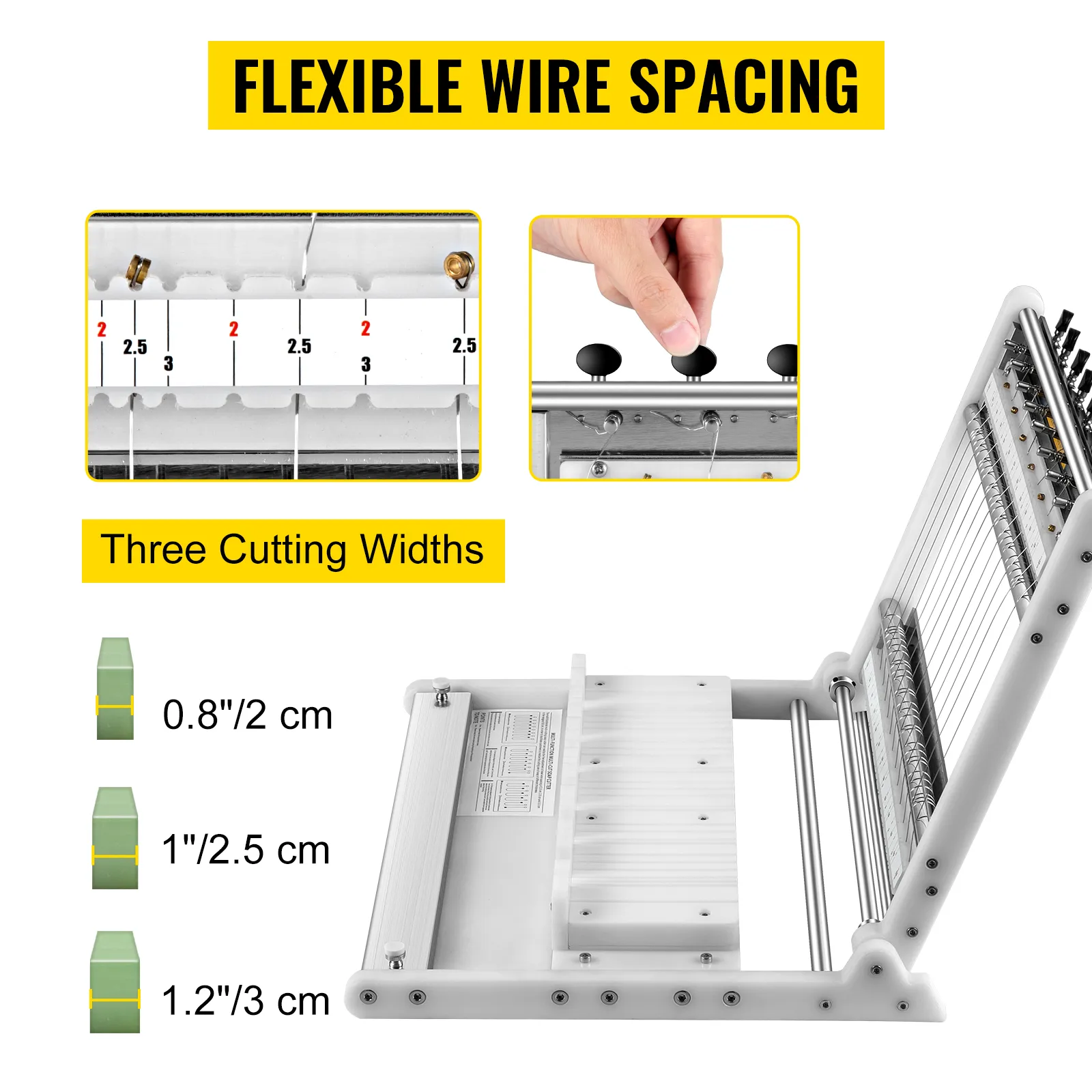 VEVOR-Seifenschneider mit flexiblem Drahtabstand und drei Schnittbreiten: 0,8", 1" und 1,2".