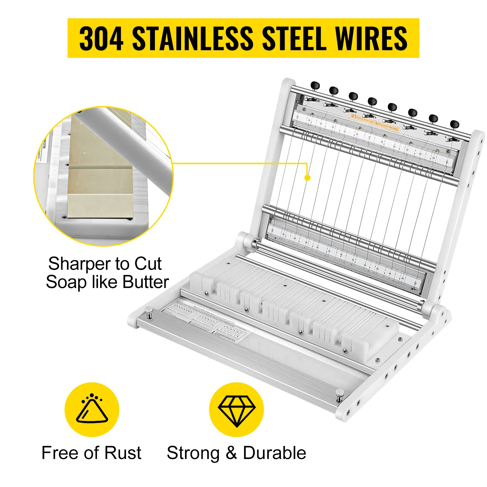 VEVOR-Seifenschneider mit Drähten aus 304 Edelstahl, schneidet Seife wie Butter, rostfrei, robust und langlebig.