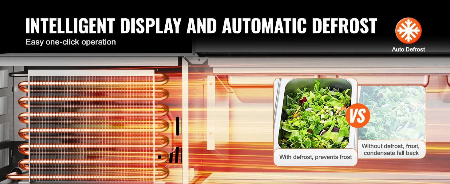 Pantalla inteligente y función de descongelación automática de la estación de preparación de condimentos refrigerada VEVOR.