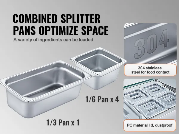 gecombineerde splitterpannen voor het VEVOR gekoelde kruidenbereidingsstation, roestvrij staal 304, stofdicht deksel.