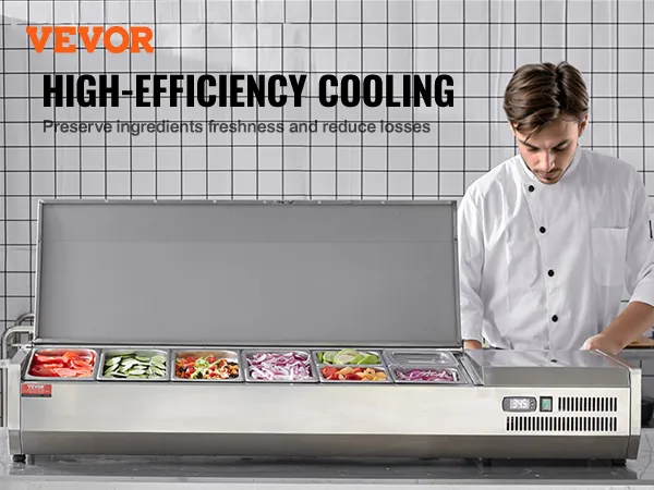 Gekoeld VEVOR-bereidingsstation voor kruiden en specerijen met zeer efficiënte koeling voor verse ingrediënten.