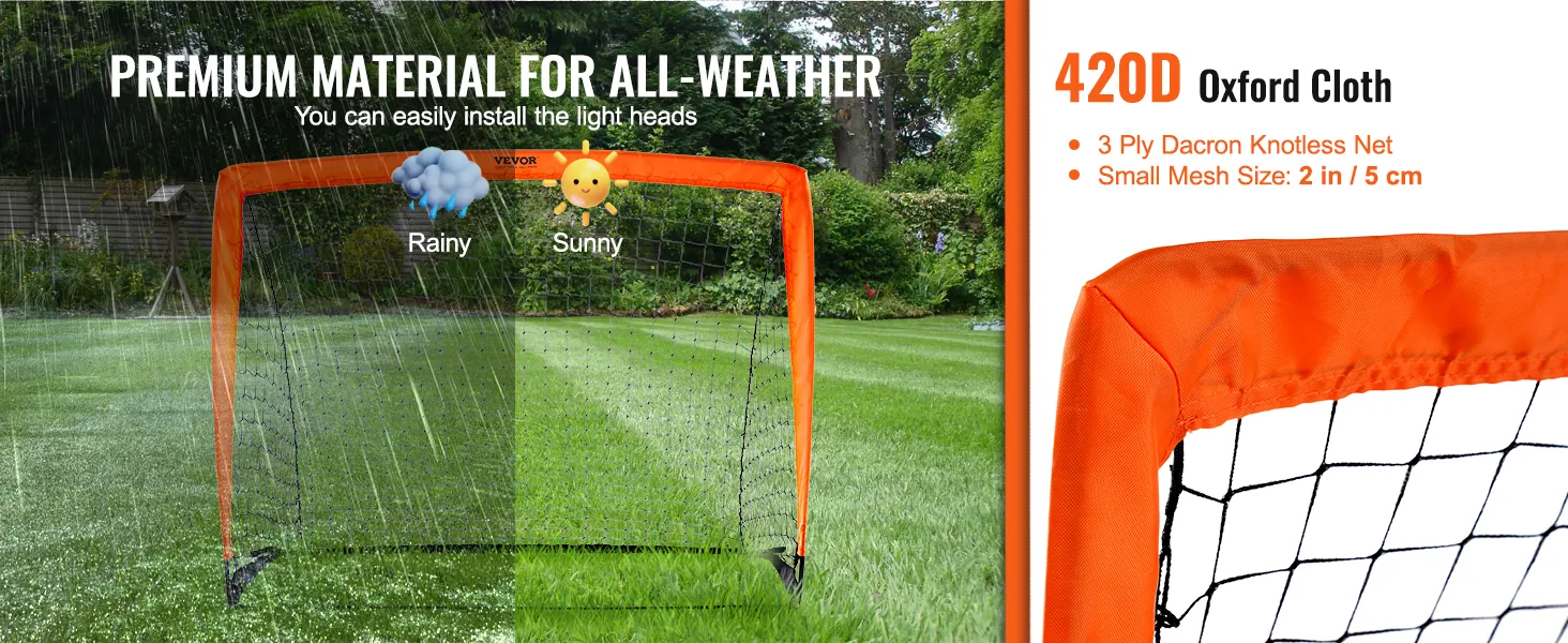Portería de fútbol portátil VEVOR con tela Oxford 420d, red sin nudos de dacrón de 3 capas y malla pequeña de 2 pulgadas.