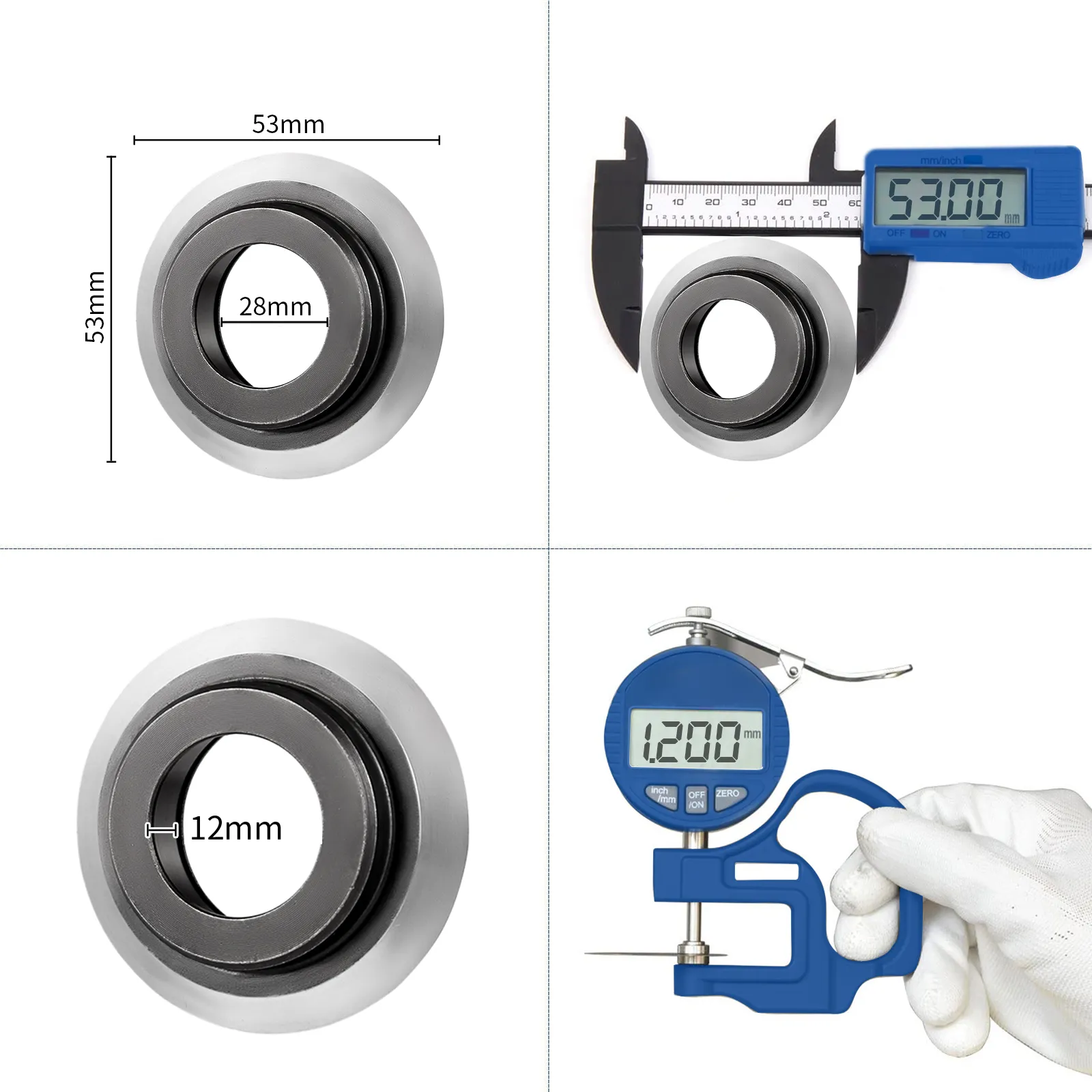 VEVOR wire stripper blades with 53mm, 28mm, and 12mm diameter measurements.