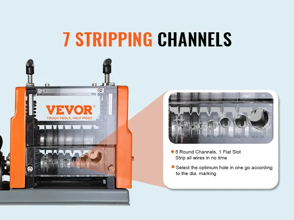 VEVOR wire stripping machine with 7 stripping channels for efficient wire stripping.