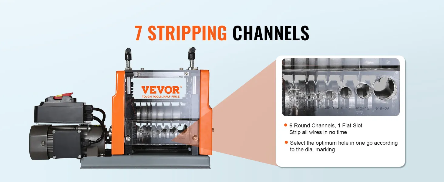 VEVOR wire stripping machine with 7 stripping channels for efficient wire stripping.