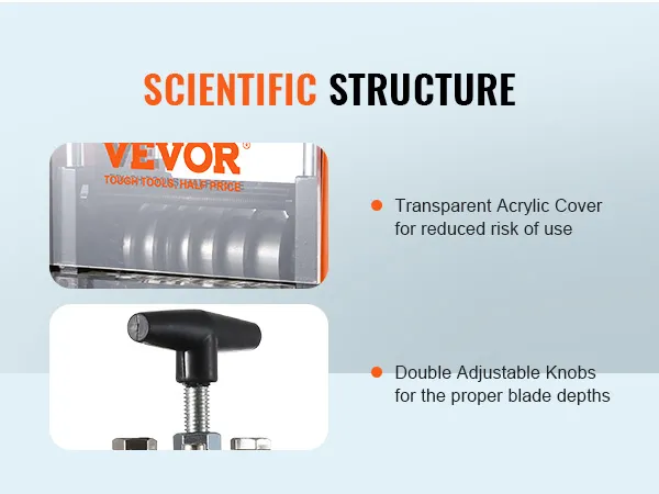 VEVOR wire stripping machine with transparent acrylic cover and double adjustable knobs.