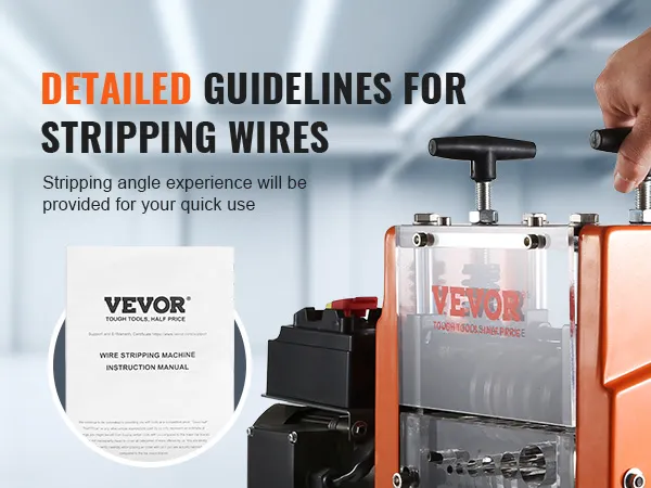 VEVOR wire stripping machine with instruction manual and guidelines for stripping wires.