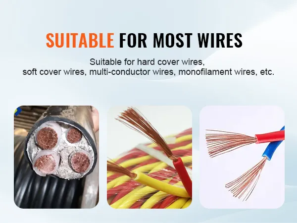 suitable for hard, soft, multi-conductor, and monofilament wires with VEVOR wire stripping machine.