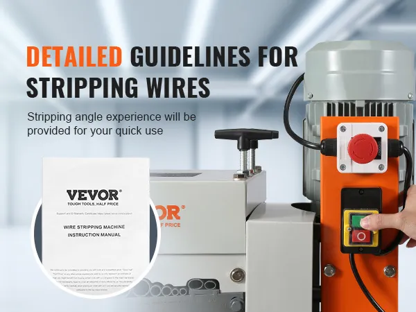 VEVOR wire stripping machine with instruction manual and detailed guidelines for stripping wires.