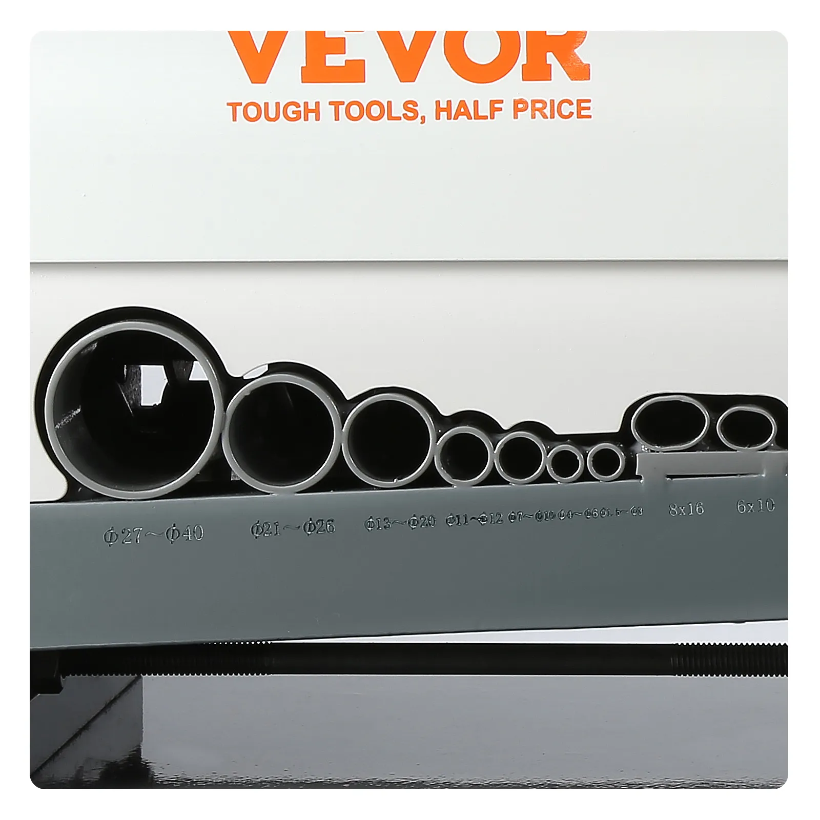 VEVOR wire stripping machine showcasing various wire sizes and cutting slots.