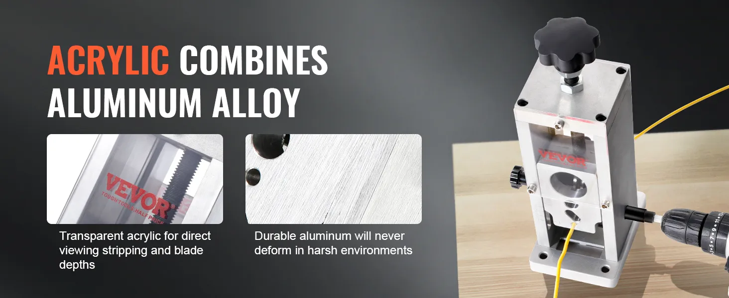 VEVOR wire stripping machine featuring transparent acrylic and durable aluminum alloy construction.