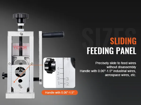 VEVOR wire stripping machine with sliding feeding panel, handling 0.06"-1.5" industrial and aerospace wires.