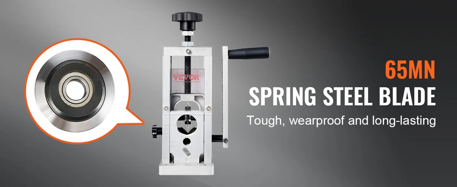 VEVOR wire stripping machine with 65mn spring steel blade, tough, wearproof, and long-lasting.