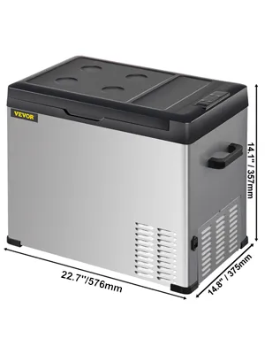 VEVOR 12 volt refrigerator, silver, dimensions: 22.7"x14.8"x14.1".