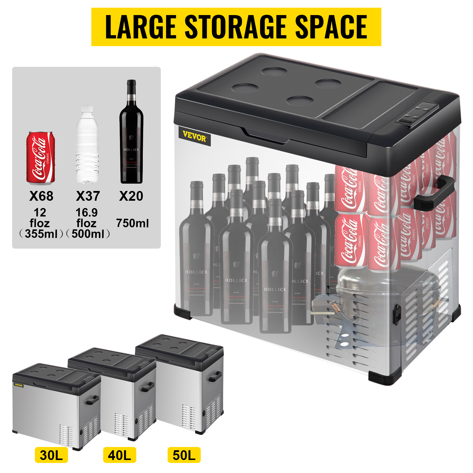 Rierieページ VEVOR Przenośna Zamrażarka 650 x 375 x 497 mm Przenośna Lodówka do