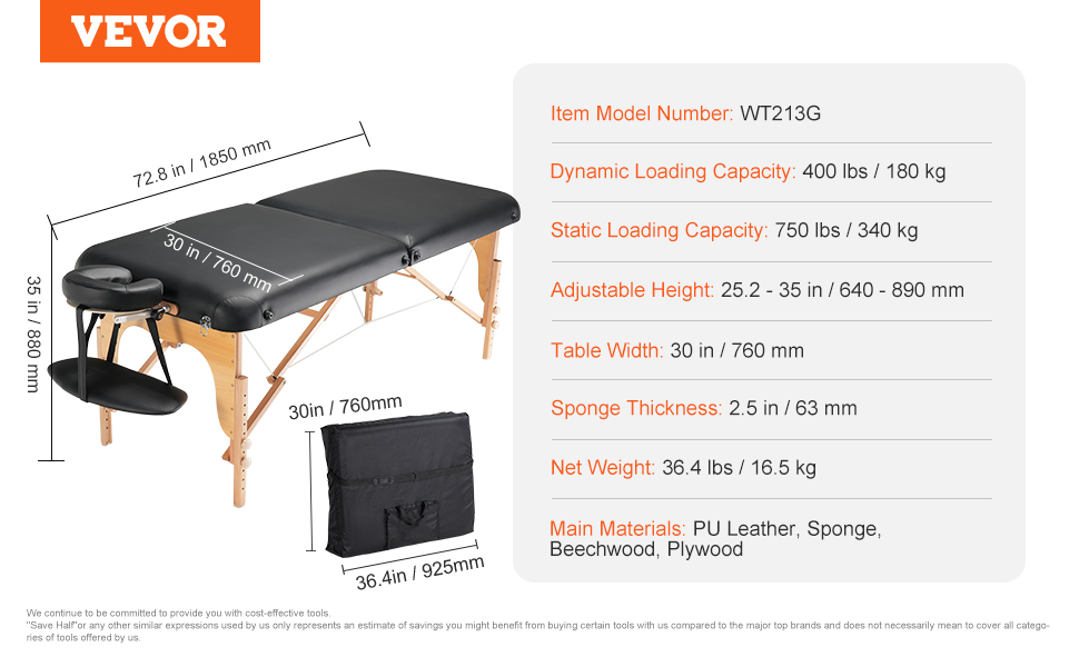 VEVOR Professionelle Massageliege 76,2 Cm Breit – Klappbar, Höhenverstellbar, Trägt Bis 340 Kg, Mit Kopfstütze & Tasche