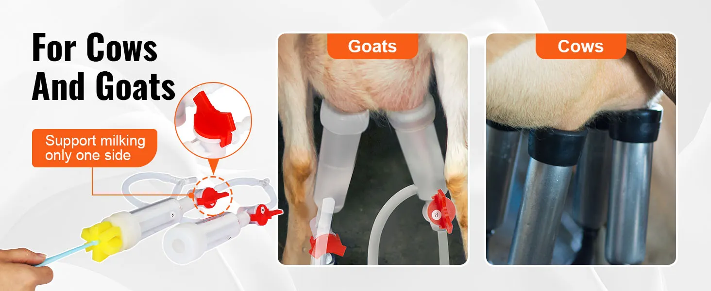 La ordeñadora de cabras VEVOR para vacas y cabras admite el ordeño unilateral con un funcionamiento eficiente.