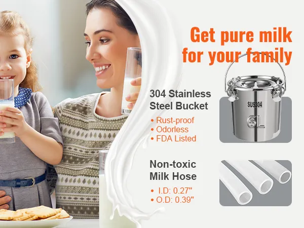 Ordeñadora de cabras VEVOR: cubo de acero inoxidable a prueba de óxido y manguera de leche no tóxica. ¡Obtenga leche pura!
