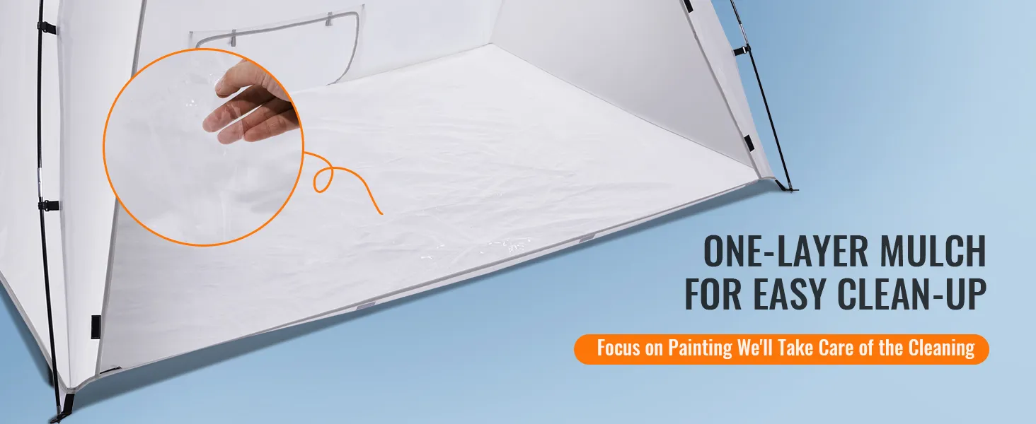 VEVOR portable paint booth interior with one-layer mulch for easy clean-up. focus on painting, not cleaning.